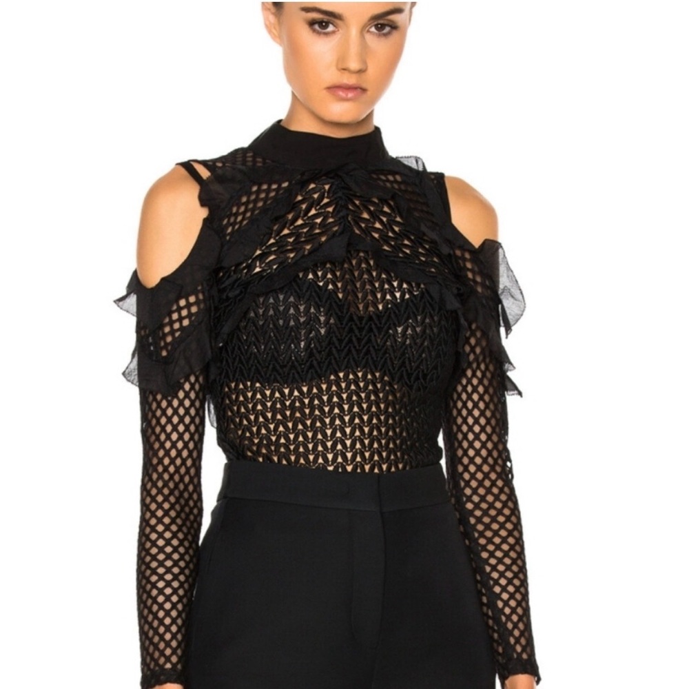 Self Portrait Black Cold-Shoulder Top Sz 2